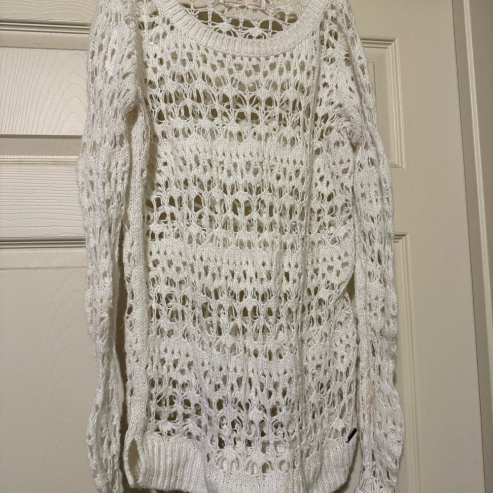 Hollister Medium Open Knit Ivory Wool Blend Sweater Long-Very BoHo Elegant